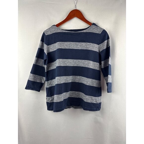 Croft & Barrow Womens Petite Medium Striped Top Navy & Gray 100% Cotton - Picture 2 of 6